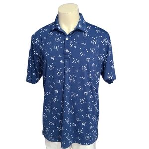 FootJoy FJ Golf Polo Shirt Men's L Blue Birds All Over Print Stretch Performance